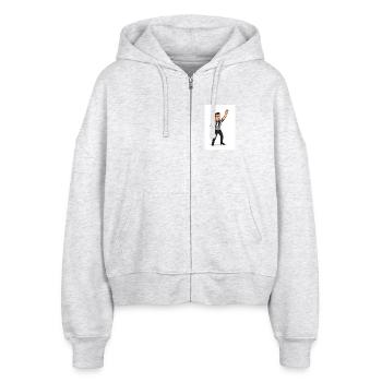 Referee Cartoon Whistle - Stanley/Stella Boxy Women’s Organic Zip Hoodie Ida - heather white - Front - AI Model Female 172 dark (172cm)