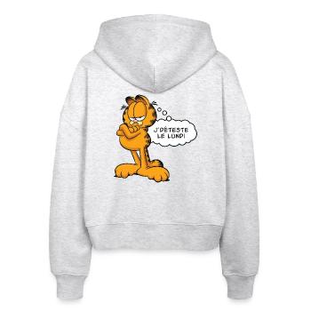 Garfield J' Déteste Le Lundi - Stanley/Stella Boxy Frauen Bio Zip Hoodie Ida - Weiß meliert - Hinten - AI Model Female 172 dark (172cm)