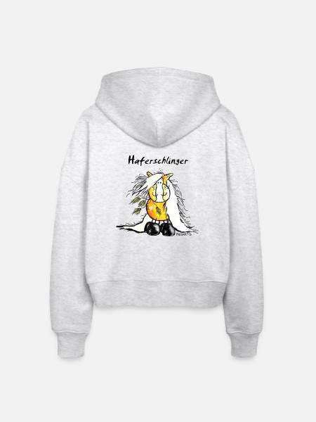 Haferschlinger - Haflinger - Hafi - Pferd - Stanley/Stella Boxy Frauen Bio Zip Hoodie Ida - Weiß meliert