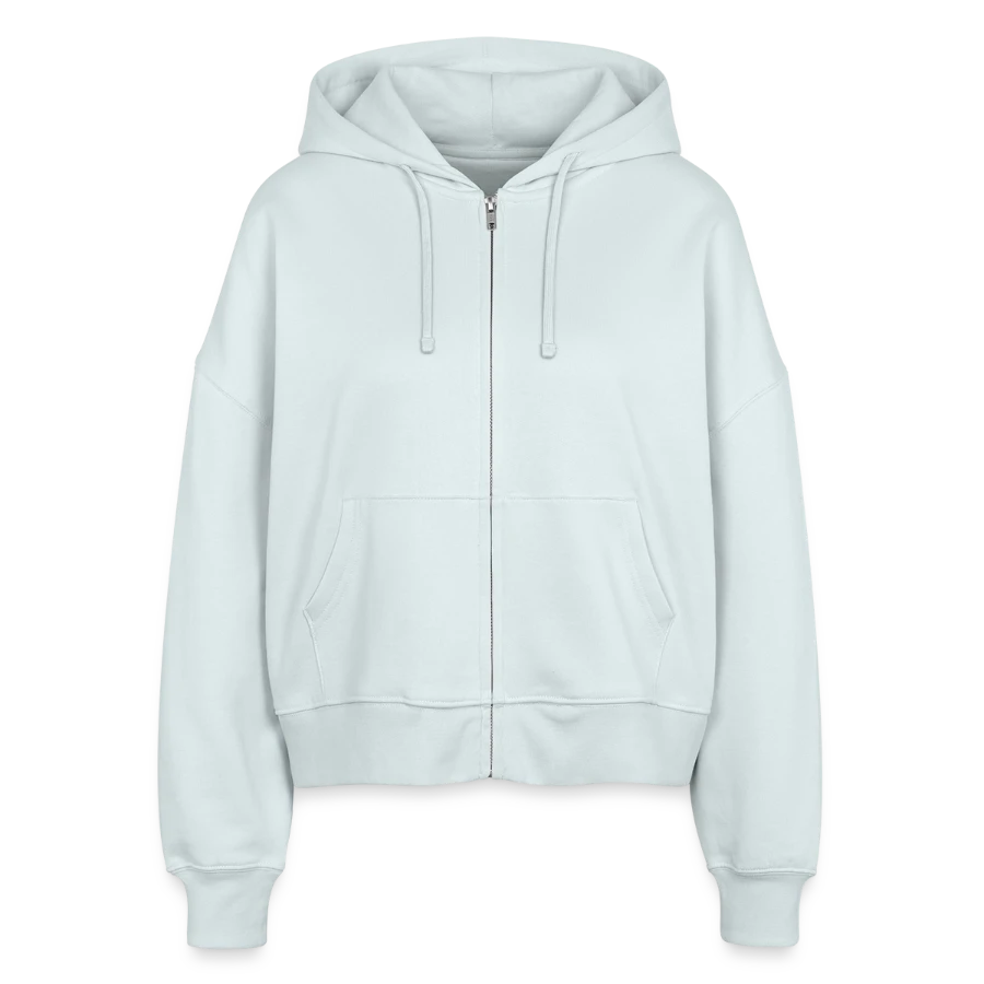 Interlaken badge on a stanley/stella boxy women’s organic zip hoodie ida, blue ice