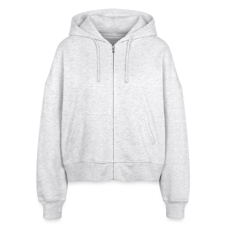Interlaken badge on a stanley/stella boxy women’s organic zip hoodie ida, heather white