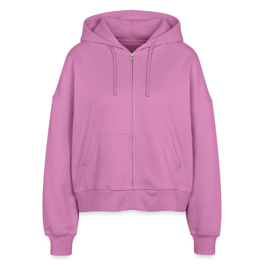 Interlaken badge on a stanley/stella boxy women’s organic zip hoodie ida, pink
