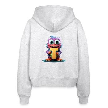 Buntes Monster mit Buchstabe T - Stanley/Stella Boxy Frauen Bio Zip Hoodie Ida - Weiß meliert - Hinten - AI Model Female 172 dark (172cm)