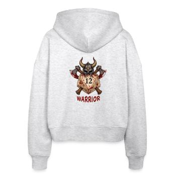 W20 mit Ritterhelm & Äxten – Warrior Dice - Stanley/Stella Boxy Frauen Bio Zip Hoodie Ida - Weiß meliert - Hinten - AI Model Female 172 dark (172cm)