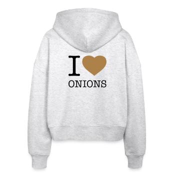I LOVE ONIONS Zwiebeln - Stanley/Stella Boxy Frauen Bio Zip Hoodie Ida - Weiß meliert - Hinten - AI Model Female 172 dark (172cm)