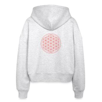 Flower of Life Pattern in Red - Stanley/Stella Boxy Women’s Organic Zip Hoodie Ida - heather white - Back - AI Model Female 172 dark (172cm)