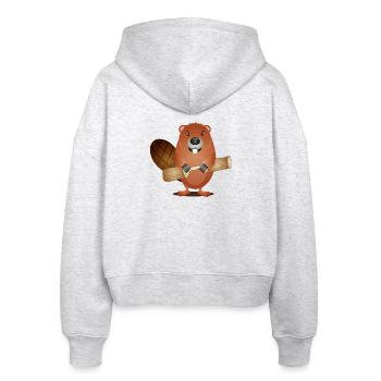 Cute rodent beaver with nibbled wood - Stanley/Stella Boxy Women’s Organic Zip Hoodie Ida - heather white - Back - AI Model Female 172 dark (172cm)