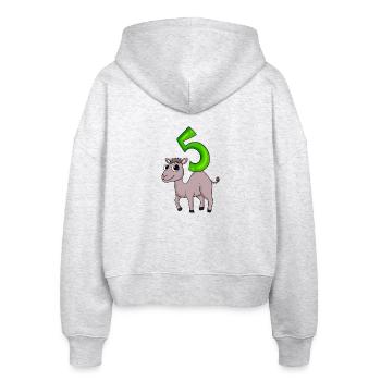 5 ans - 5ème anniversaire avec motif animal - chameau - Veste à capuche bio Ida Stanley/Stella Femme - blanc chiné - Dos - AI Model Female 172 dark (172cm)