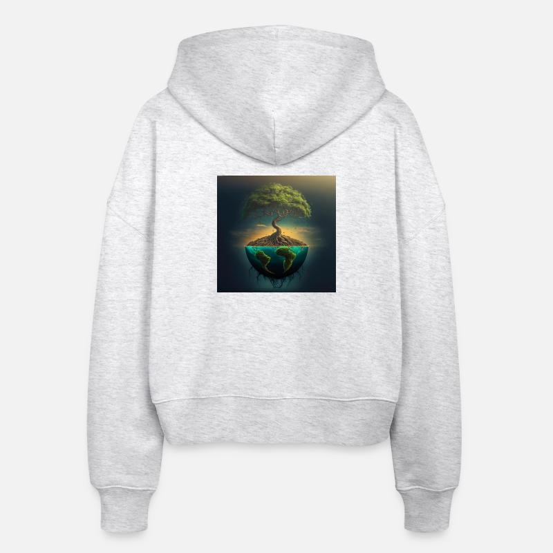 World Tree: Tree over half a sphere - Stanley/Stella Boxy Women’s Organic Zip Hoodie Ida - heather white