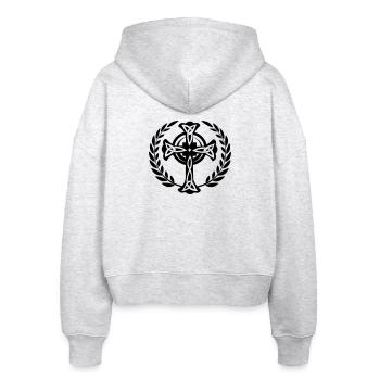 Keltisches Kreuz Lorbeerkranz - Stanley/Stella Boxy Frauen Bio Zip Hoodie Ida - Weiß meliert - Hinten - AI Model Female 172 dark (172cm)