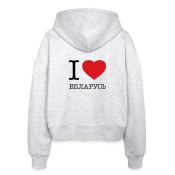 I LOVE BELARUS Weißrussland - Stanley/Stella Boxy Frauen Bio Zip Hoodie Ida - Weiß meliert - Hinten - AI Model Female 172 dark (172cm)