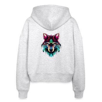 Mystischer Wolf Synthwave Wolfskopf - Stanley/Stella Boxy Frauen Bio Zip Hoodie Ida - Weiß meliert - Hinten - AI Model Female 172 dark (172cm)