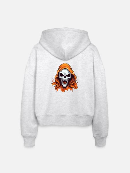 Totenkopf mit flammendem Haar - Stanley/Stella Boxy Frauen Bio Zip Hoodie Ida - Weiß meliert