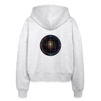 Metatron Scheiben Mandala Glow - Stanley/Stella Boxy Frauen Bio Zip Hoodie Ida - Weiß meliert - Hinten - AI Model Female 172 dark (172cm)