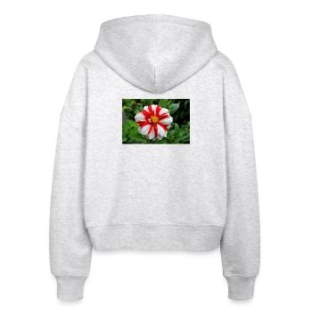 Dahlie weiß rot Blüte ,Blume - Stanley/Stella Boxy Frauen Bio Zip Hoodie Ida - Weiß meliert - Hinten - AI Model Female 172 dark (172cm)
