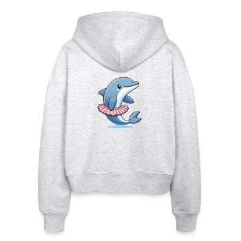 Ballett-Delfin: Anmutige Wellen - Stanley/Stella Boxy Frauen Bio Zip Hoodie Ida - Weiß meliert - Hinten - AI Model Female 172 dark (172cm)