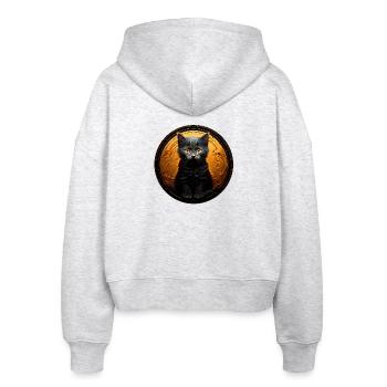 Schwarze Katze im Goldkreis - Stanley/Stella Boxy Frauen Bio Zip Hoodie Ida - Weiß meliert - Hinten - AI Model Female 172 dark (172cm)