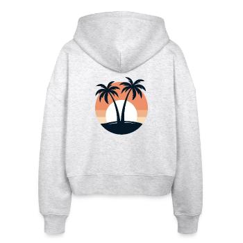 Retro Sunset Palm Trees Beach Vacation Tropical - Stanley/Stella Boxy Women’s Organic Zip Hoodie Ida - heather white - Back - AI Model Female 172 dark (172cm)