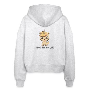 Verärgertes Einhorn – Snacks Than Play Games - Stanley/Stella Boxy Frauen Bio Zip Hoodie Ida - Weiß meliert - Hinten - AI Model Female 172 dark (172cm)