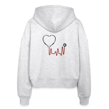 Symbolisches Medizinmotiv mit Stethoskop - Stanley/Stella Boxy Frauen Bio Zip Hoodie Ida - Weiß meliert - Hinten - AI Model Female 172 dark (172cm)