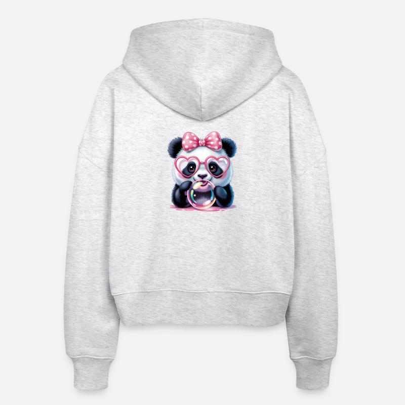 Simpatico panda con occhialini e una bolla di sapone - Felpa ecologica con cappuccio e cerniera Ida da donna di Stanley/Stella - melange/bianco