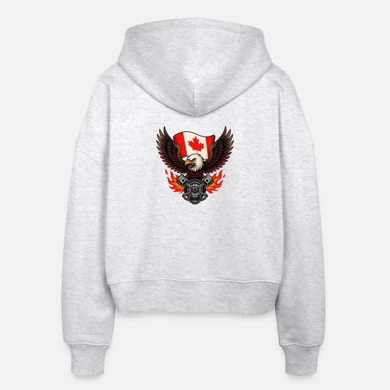 Aigle canadien biker avec drapeau et pistons - Veste à capuche bio Ida Stanley/Stella Femme - blanc chiné