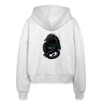 Tokyo Drache Neon Design - Stanley/Stella Boxy Frauen Bio Zip Hoodie Ida - Weiß meliert - Hinten - AI Model Female 172 dark (172cm)