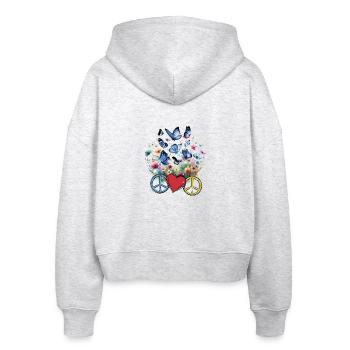 Peace Peacesymbol Herz Blumen - Stanley/Stella Boxy Frauen Bio Zip Hoodie Ida - Weiß meliert - Hinten - AI Model Female 172 dark (172cm)