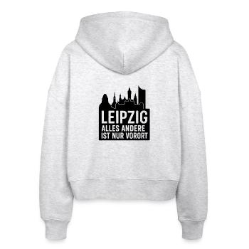Leipzig Skyline Silhouette Text Design City - Stanley/Stella Boxy Women’s Organic Zip Hoodie Ida - heather white - Back - AI Model Female 172 dark (172cm)