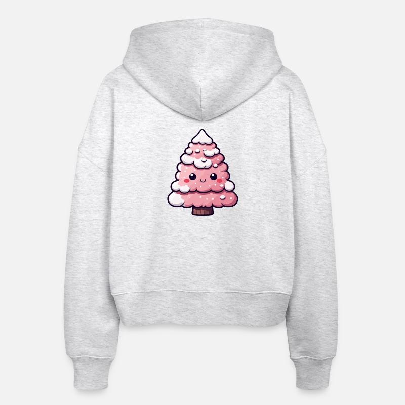 Chibi arbre enneigé rose - Veste à capuche bio Ida Stanley/Stella Femme - blanc chiné