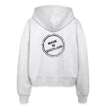 Scottish Pride Tee – “Made in Scotland” Black Logo - Stanley/Stella Boxy Women’s Organic Zip Hoodie Ida - heather white - Back - AI Model Female 172 dark (172cm)