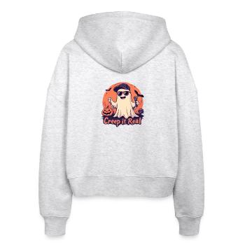 Creep It Real Ghost mit Mikrofon - Stanley/Stella Boxy Frauen Bio Zip Hoodie Ida - Weiß meliert - Hinten - AI Model Female 172 dark (172cm)