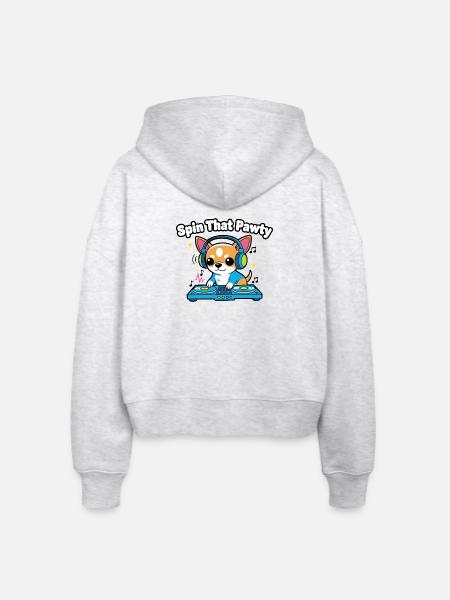 Spin That Pawty DJ Pup - Stanley/Stella Boxy Frauen Bio Zip Hoodie Ida - Weiß meliert