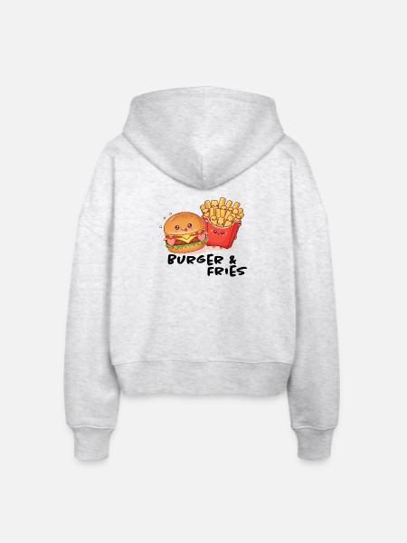 Kawaii Burger und Fries - Stanley/Stella Boxy Frauen Bio Zip Hoodie Ida - Weiß meliert