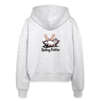 Rolling Fatties - Lustige Katze T-Shirt - Stanley/Stella Boxy Frauen Bio Zip Hoodie Ida - Weiß meliert - Hinten - AI Model Female 172 dark (172cm)