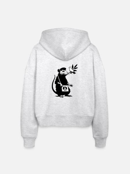Schwarzweiß Ratte mit Taube Friedenssymbol - Stanley/Stella Boxy Frauen Bio Zip Hoodie Ida - Weiß meliert