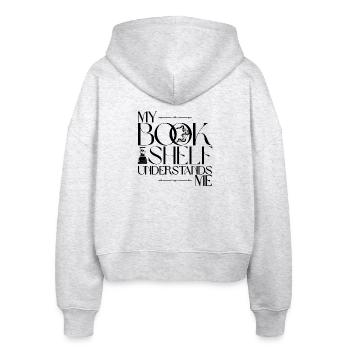 My Bookshelf Understands Me – Buchliebhaber Design - Stanley/Stella Boxy Frauen Bio Zip Hoodie Ida - Weiß meliert - Hinten - AI Model Female 172 dark (172cm)
