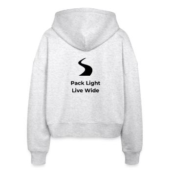 Pack Light, Live Wide – Travel Shirt - Stanley/Stella Boxy Frauen Bio Zip Hoodie Ida - Weiß meliert - Hinten - AI Model Female 172 dark (172cm)