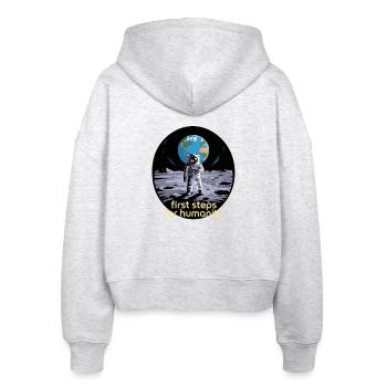 Erste Schritte für die Menschheit Astronaut Moon - Stanley/Stella Boxy Frauen Bio Zip Hoodie Ida - Weiß meliert - Hinten - AI Model Female 172 dark (172cm)