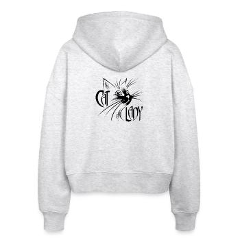 Cat Lady Katze Katzen black  - Stanley/Stella Boxy Frauen Bio Zip Hoodie Ida - Weiß meliert - Hinten - AI Model Female 172 dark (172cm)