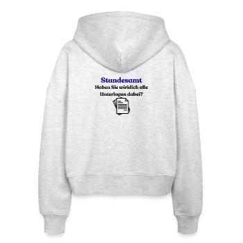 Standesamt Typo Hochzeitslook - Stanley/Stella Boxy Frauen Bio Zip Hoodie Ida - Weiß meliert - Hinten - AI Model Female 172 dark (172cm)