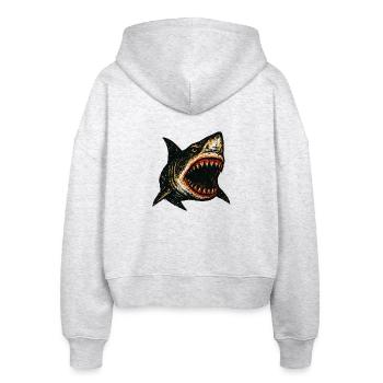 Hai Grunge Design – Aggressiver Haifisch Look - Stanley/Stella Boxy Frauen Bio Zip Hoodie Ida - Weiß meliert - Hinten - AI Model Female 172 dark (172cm)