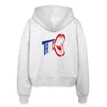 Trance Scream Retro-Typografie - Stanley/Stella Boxy Frauen Bio Zip Hoodie Ida - Weiß meliert - Hinten - AI Model Female 172 dark (172cm)