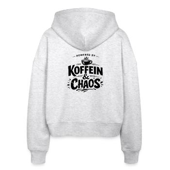Powered by Koffein & Chaos – Kaffee Spruch Shirt - Stanley/Stella Boxy Frauen Bio Zip Hoodie Ida - Weiß meliert - Hinten - AI Model Female 172 dark (172cm)