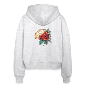 Hibiskus-Fächer im Oriental-Stil - Stanley/Stella Boxy Frauen Bio Zip Hoodie Ida - Weiß meliert - Hinten - AI Model Female 172 dark (172cm)