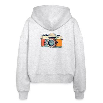 Retro SLR Camera Camera Camera Illustration - Stanley/Stella Boxy Women’s Organic Zip Hoodie Ida - heather white - Back - AI Model Female 172 dark (172cm)