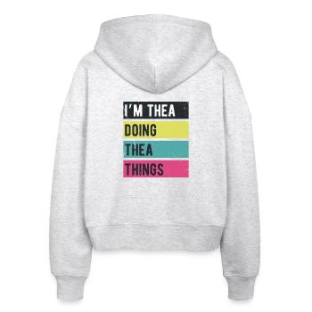 Ich bin Thea mache Thea Things Retro Colors - Stanley/Stella Boxy Frauen Bio Zip Hoodie Ida - Weiß meliert - Hinten - AI Model Female 172 dark (172cm)