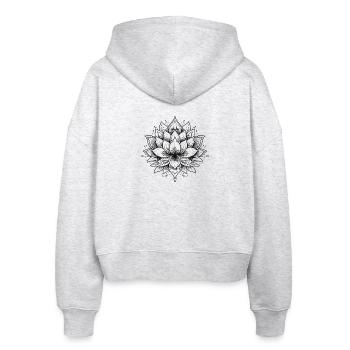 Symmetrische und beruhigende Lotus-Mandala - Stanley/Stella Boxy Frauen Bio Zip Hoodie Ida - Weiß meliert - Hinten - AI Model Female 172 dark (172cm)