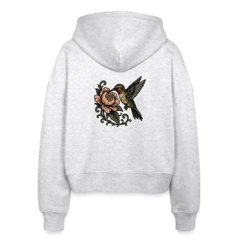 Kolibri mit Rose Vintage Tattoo - Stanley/Stella Boxy Frauen Bio Zip Hoodie Ida - Weiß meliert - Hinten - AI Model Female 172 dark (172cm)