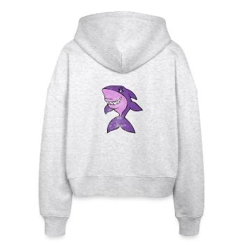Lebhaftes lila Hai-Lächeln - Stanley/Stella Boxy Frauen Bio Zip Hoodie Ida - Weiß meliert - Hinten - AI Model Female 172 dark (172cm)